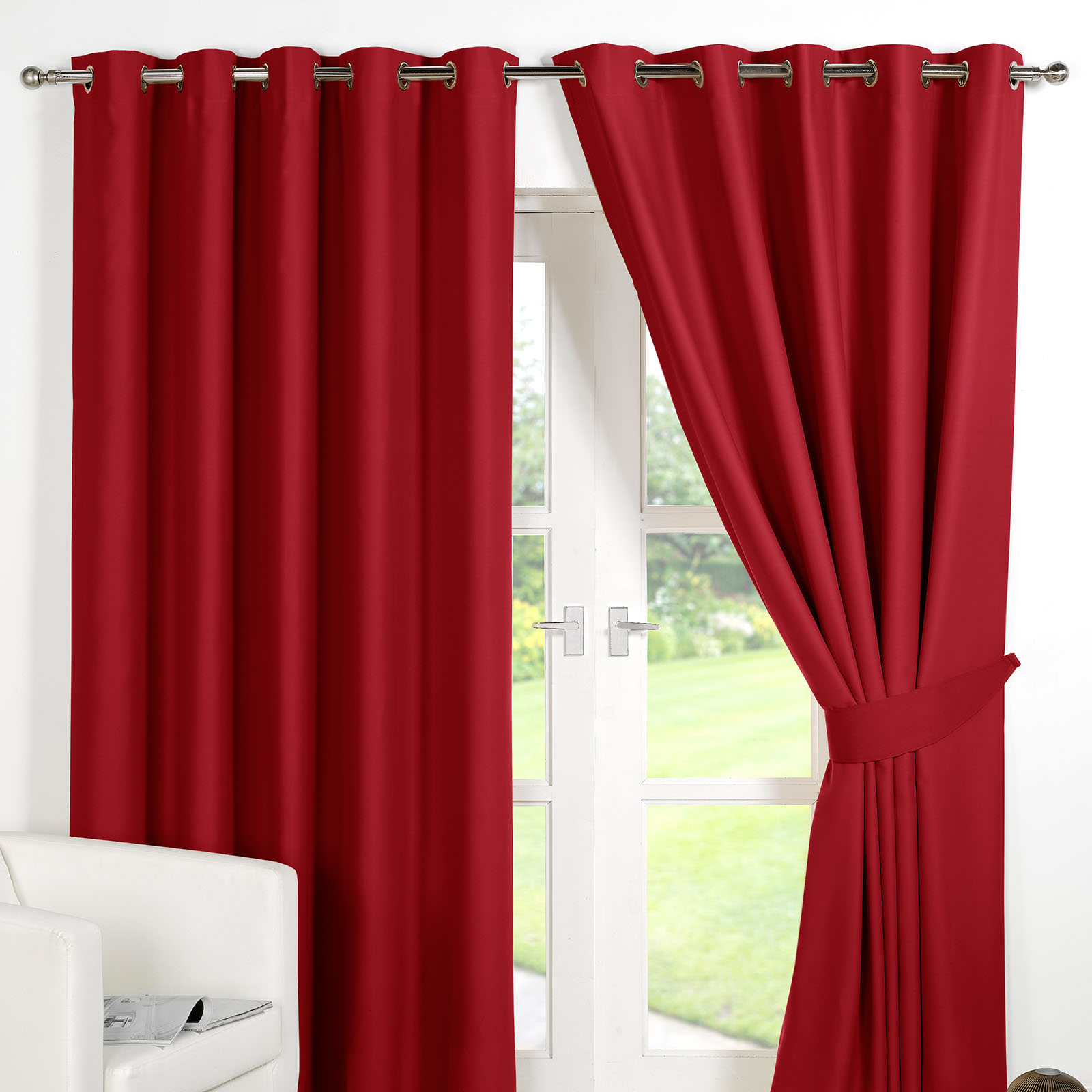 Striped Ring Top Lined Pair Eyelet Ready Made Thermal Blackout Curtains